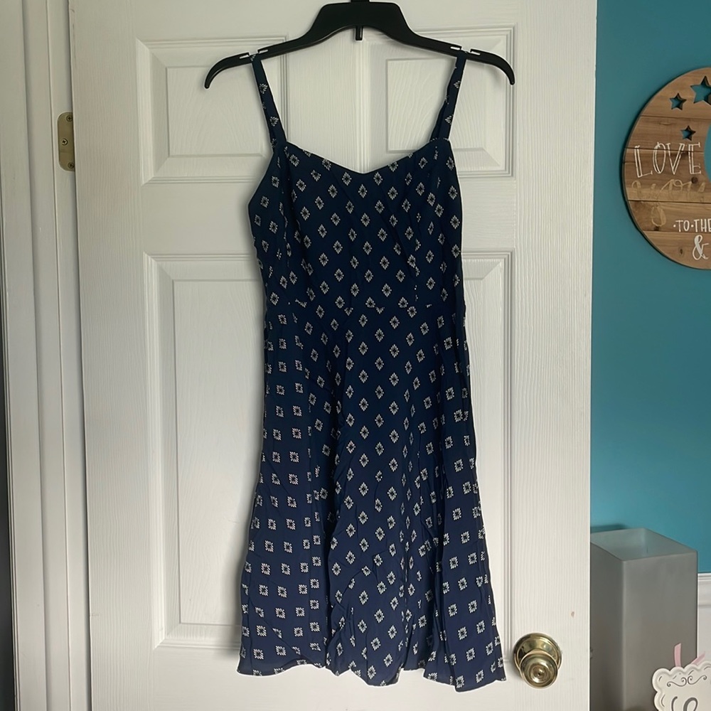 Navy blue with white pattern a line dress